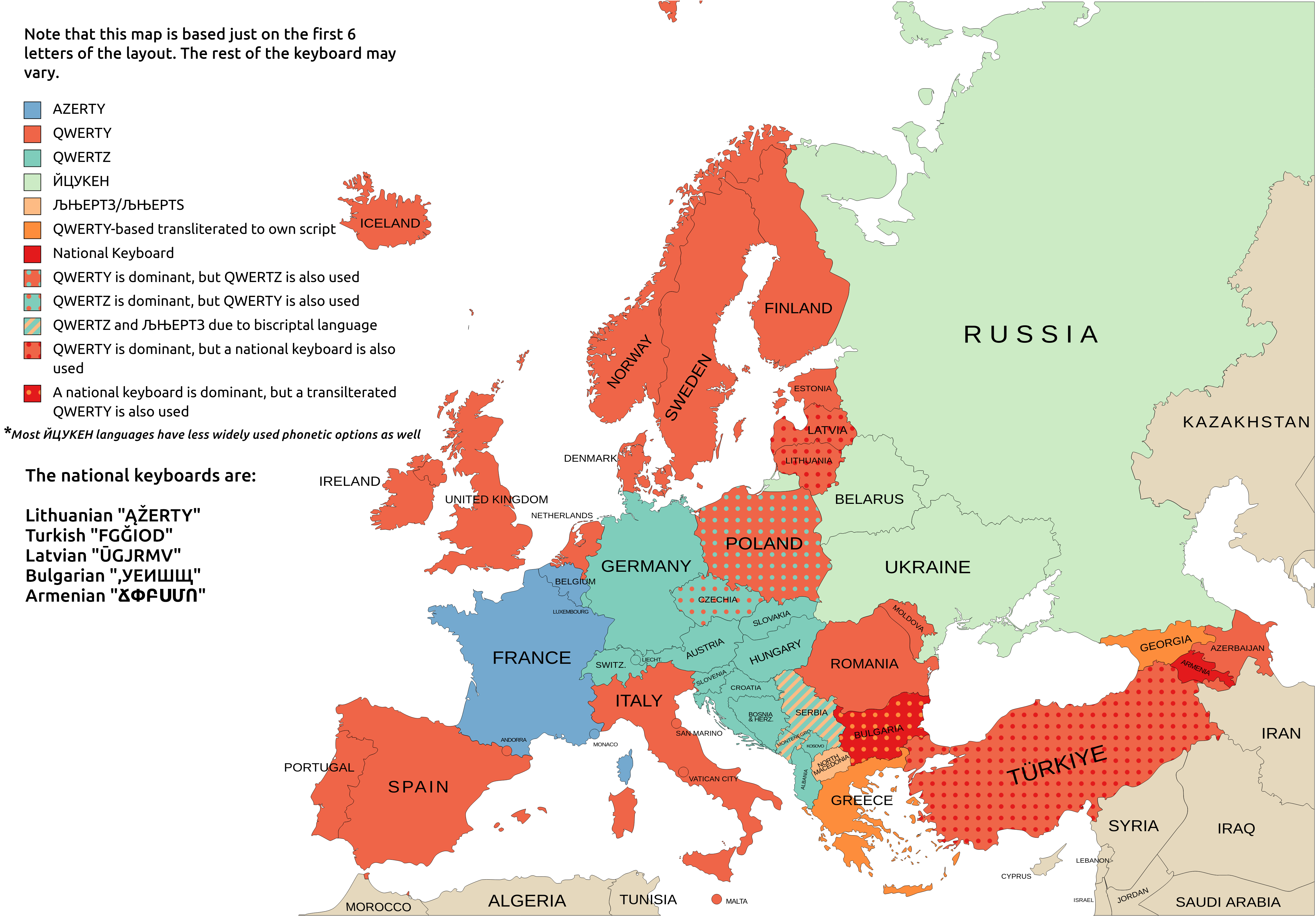 Map of keyboard layouts across Europe - r/MapPorn